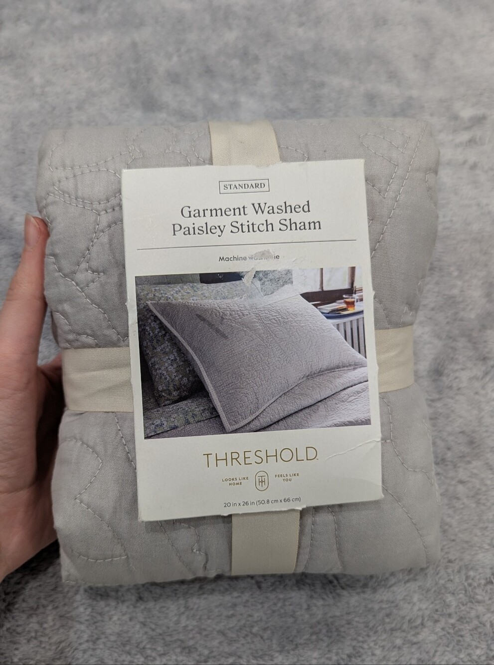 Threshold Garment Washed Paisley Stitch Sham - Light Gray
